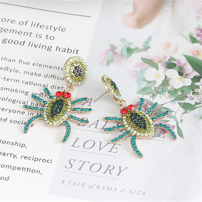 Green Cubic Zirconia and 18K Gold-Plated Spider Drop Earring, gold drop earrings for women, elegant gift for her, side view