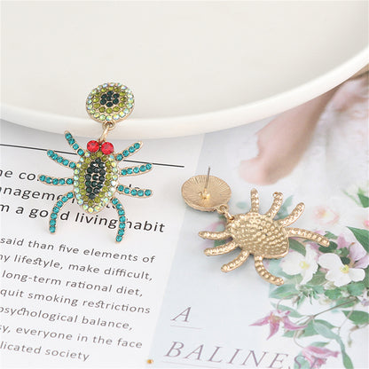 Green Cubic Zirconia and 18K Gold-Plated Spider Drop Earring, gold drop earrings for women, detail close-up