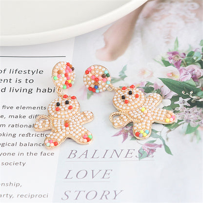 Pearl and 18K Gold-Plated Gingerbread Man Drop Earrings, gold drop earrings for women, elegant gift for her, side view