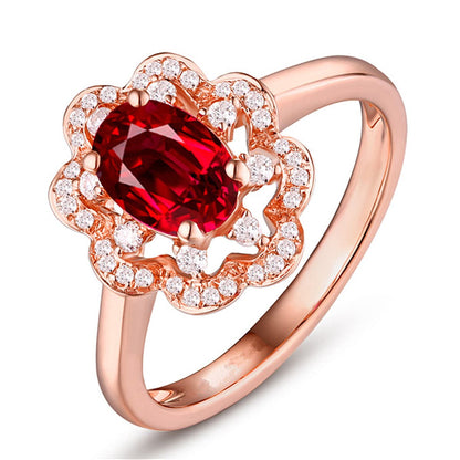 Red Crystal and Cubic Zirconia Flower Edge Ring, statement rings for women, vintage-inspired design, front view