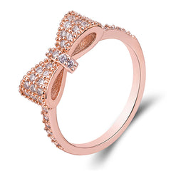 Cubic Zirconia & 18K Rose Gold-Plated Bow Band Ring