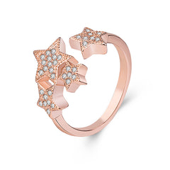 Cubic Zirconia & 18K Rose Gold-Plated Stars Adjustable Ring