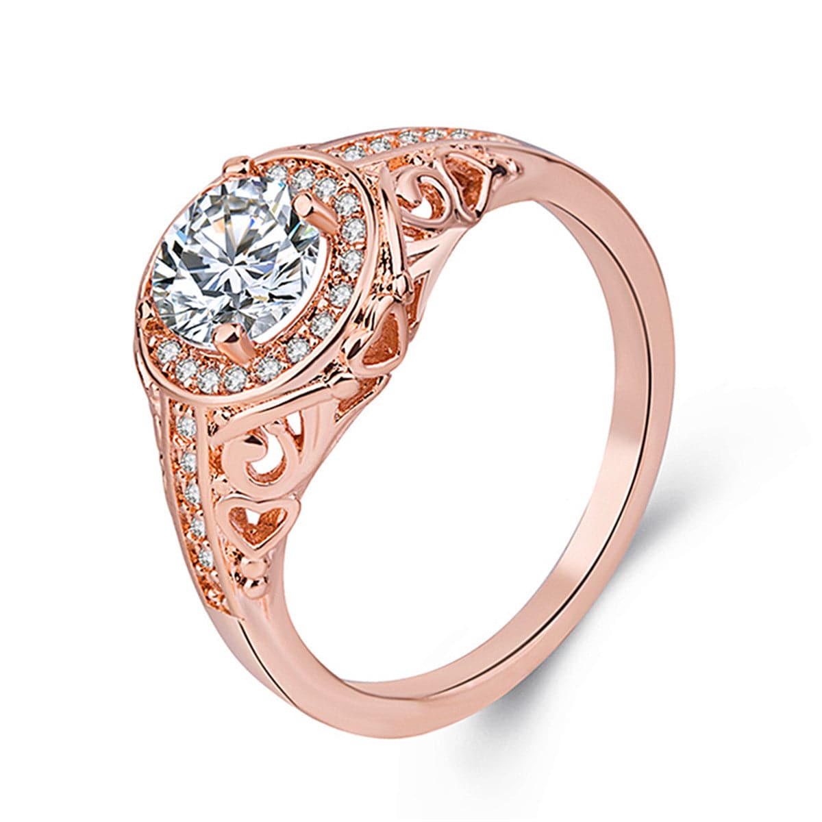 White Round Crystal & 18K Rose Gold-Plated Ring