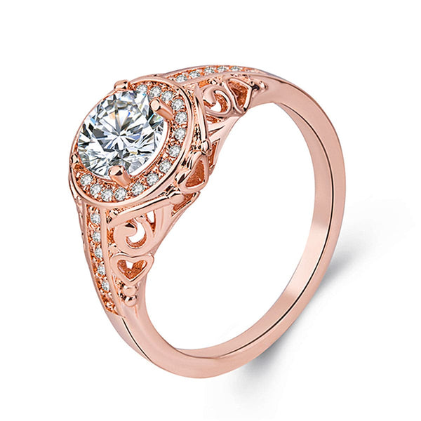 White Round Crystal & 18k Rose Gold-Plated Ring