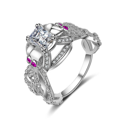 Crystal and Cubic Zirconia Openwork Skull Ring, statement rings for women, vintage-inspired design, side view