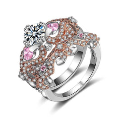 Cubic Zirconia & Crystal Two-Tone Claddagh Ring Set