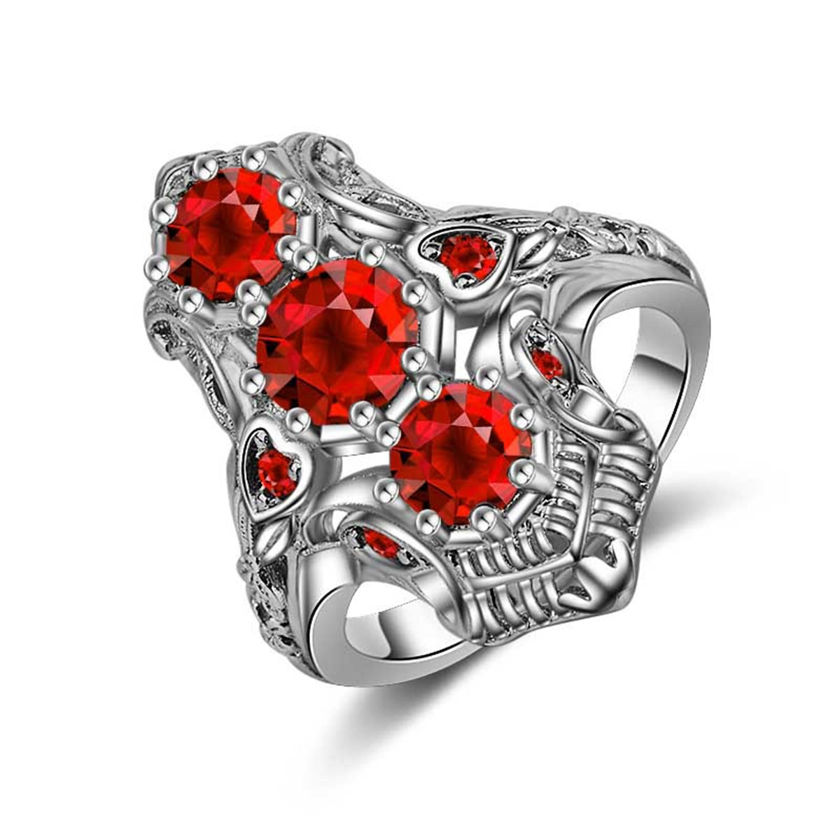 Cubic Zirconia and Red Crystal Shield Ring, statement rings for women, dainty minimalist design, side view