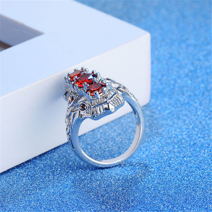 Cubic Zirconia and Red Crystal Shield Ring, statement rings for women, dainty minimalist design, lifestyle look