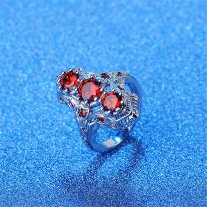 Cubic Zirconia and Red Crystal Shield Ring, statement rings for women, dainty minimalist design, front view