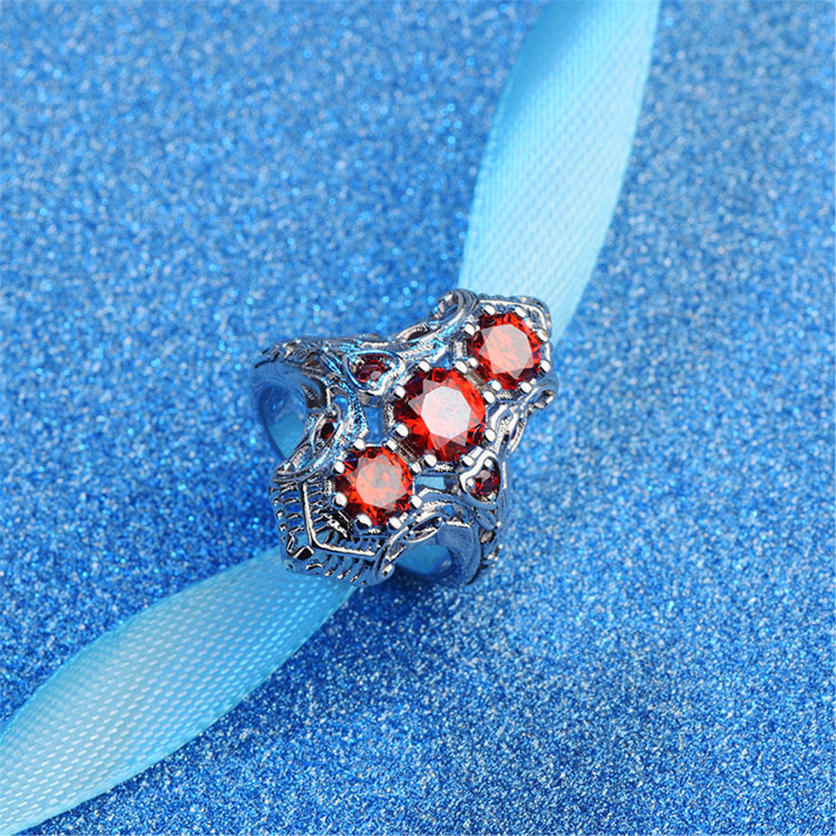 Cubic Zirconia and Red Crystal Shield Ring, statement rings for women, dainty minimalist design, styled look