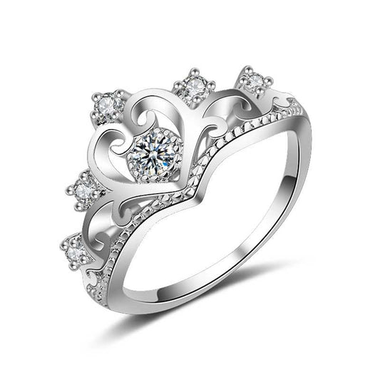 Crystal and Cubic Zirconia Crown Ring, statement rings for women, dainty minimalist design, front view
