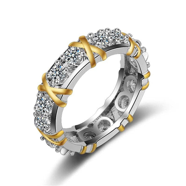 Cubic Zirconia & Two-Tone X Band Ring