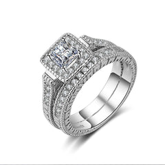 Crystal & cubic zirconia Princess-Cut Halo Band & Ring Set - streetregion