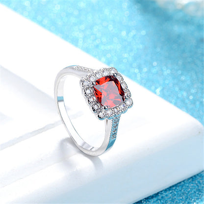 Red Crystal and Cubic Zirconia Cushion-Cut Ring, statement rings for women, everyday style, lifestyle look