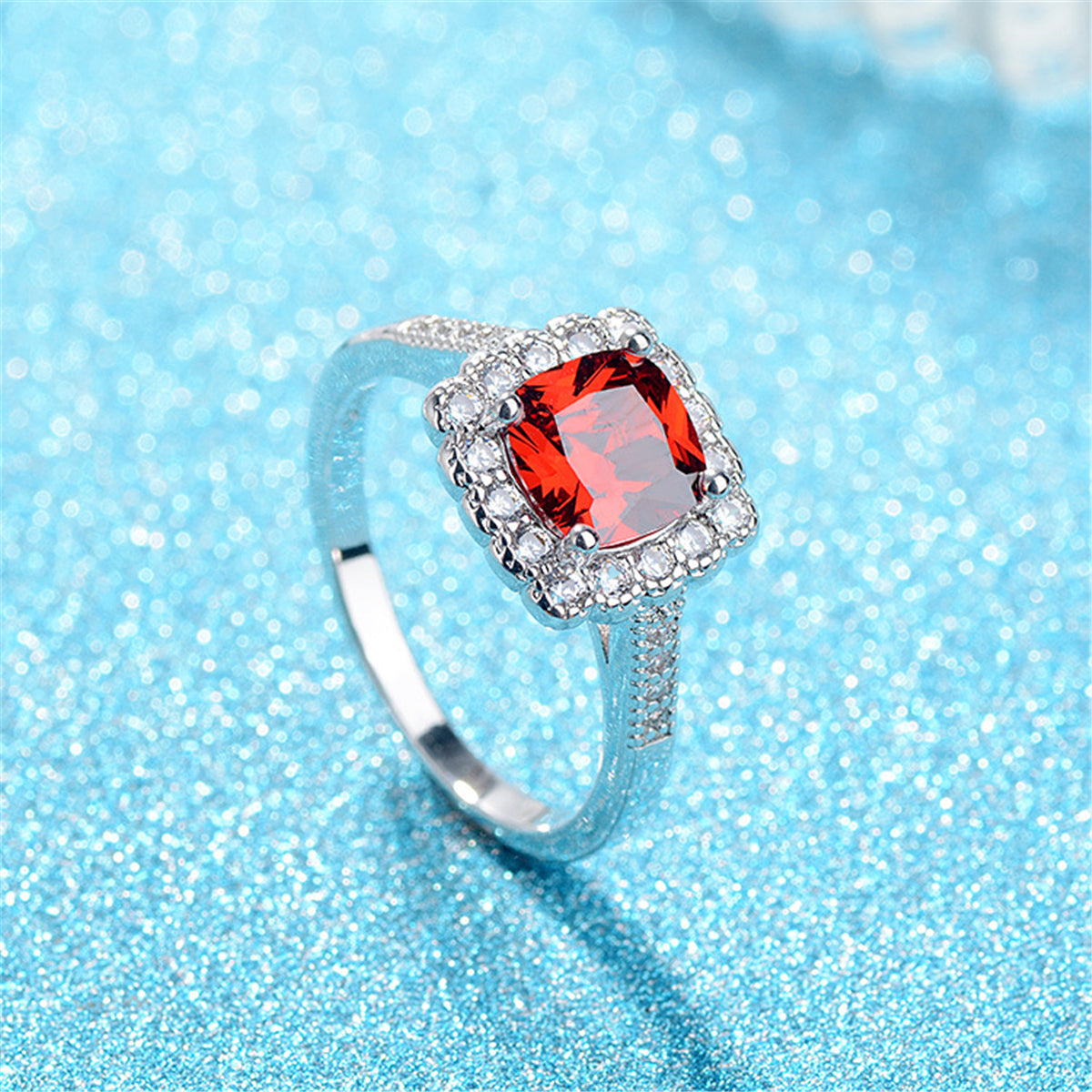 Red Crystal and Cubic Zirconia Cushion-Cut Ring, statement rings for women, everyday style, styled look