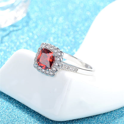 Red Crystal and Cubic Zirconia Cushion-Cut Ring, statement rings for women, everyday style, side view