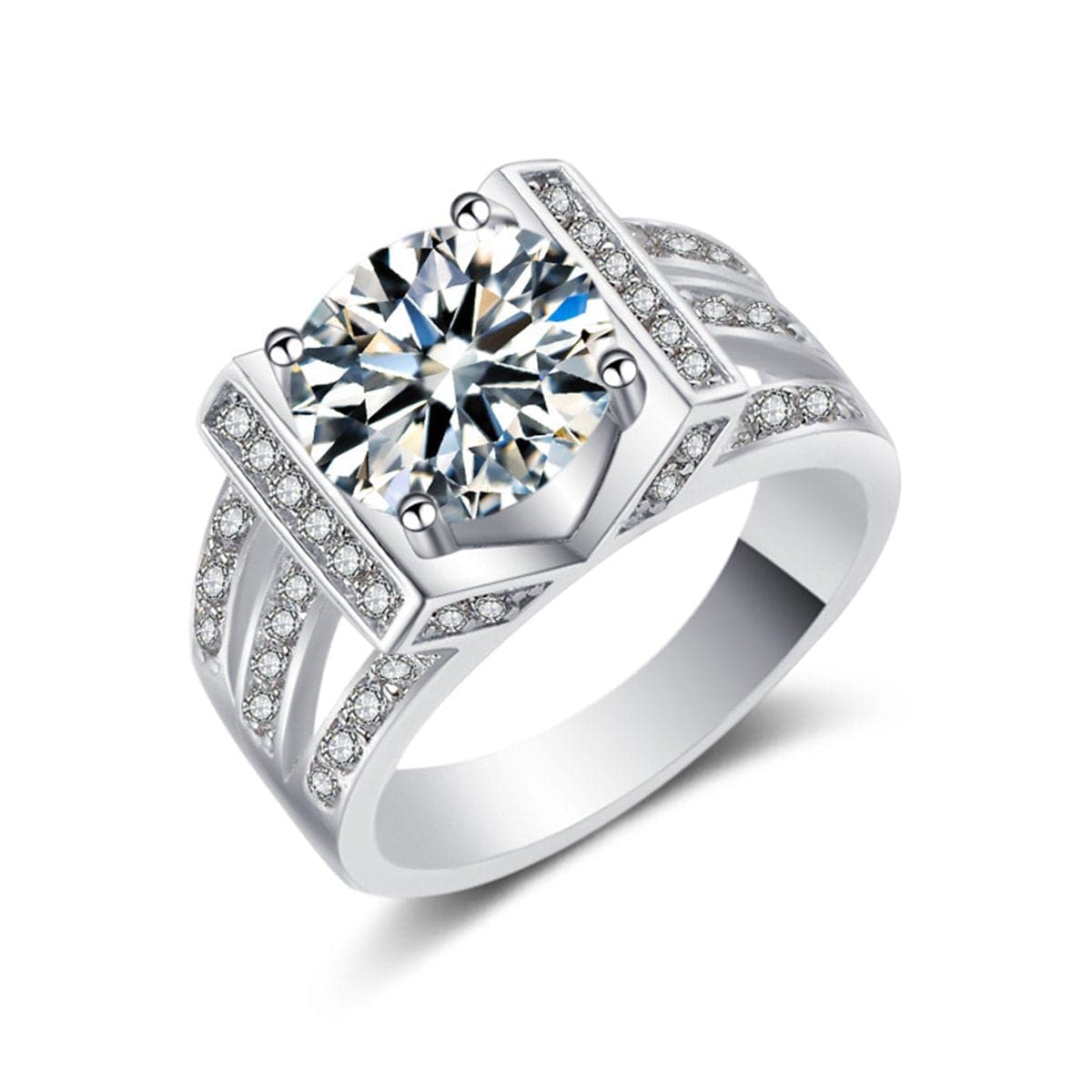 Clear Round Crystal & Cubic Zirconia Silver-Plated Ring