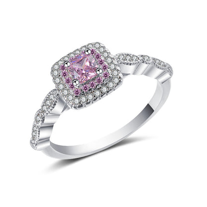 Pink Cushion Crystal and Cubic Zirconia Halo Ring, statement rings for women, elegant gift for her, side view