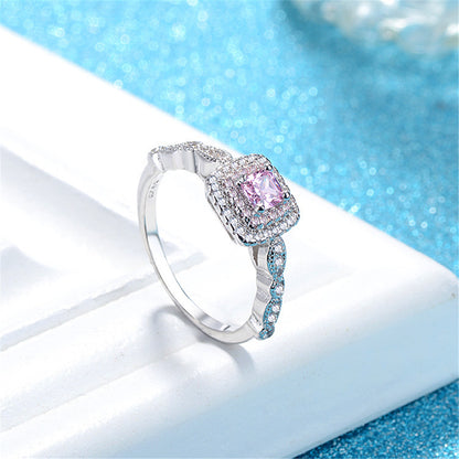 Pink Cushion Crystal and Cubic Zirconia Halo Ring, statement rings for women, elegant gift for her, lifestyle look