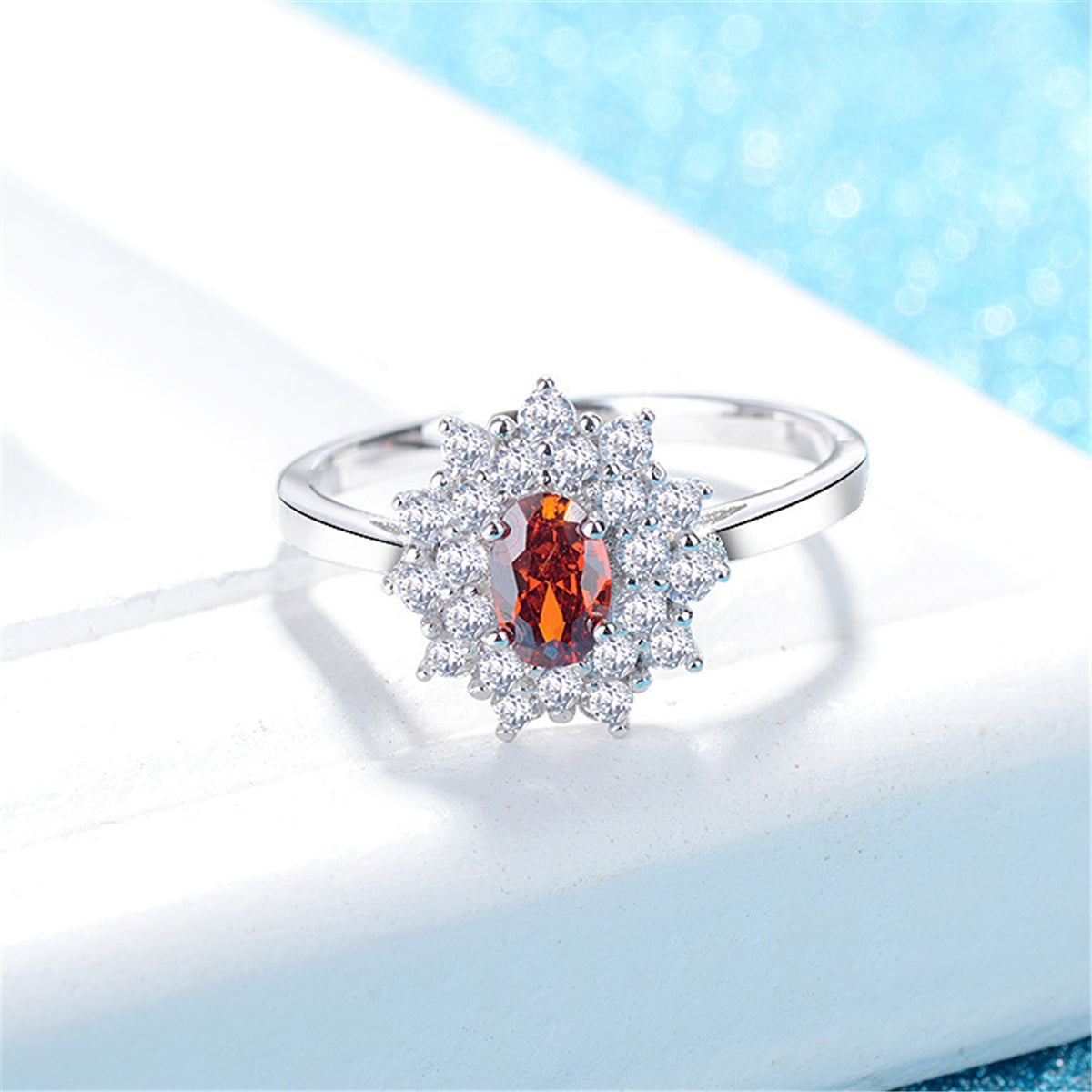 Red Crystal and Cubic Zirconia Floral Ring, statement rings for women, vintage-inspired design, lifestyle look
