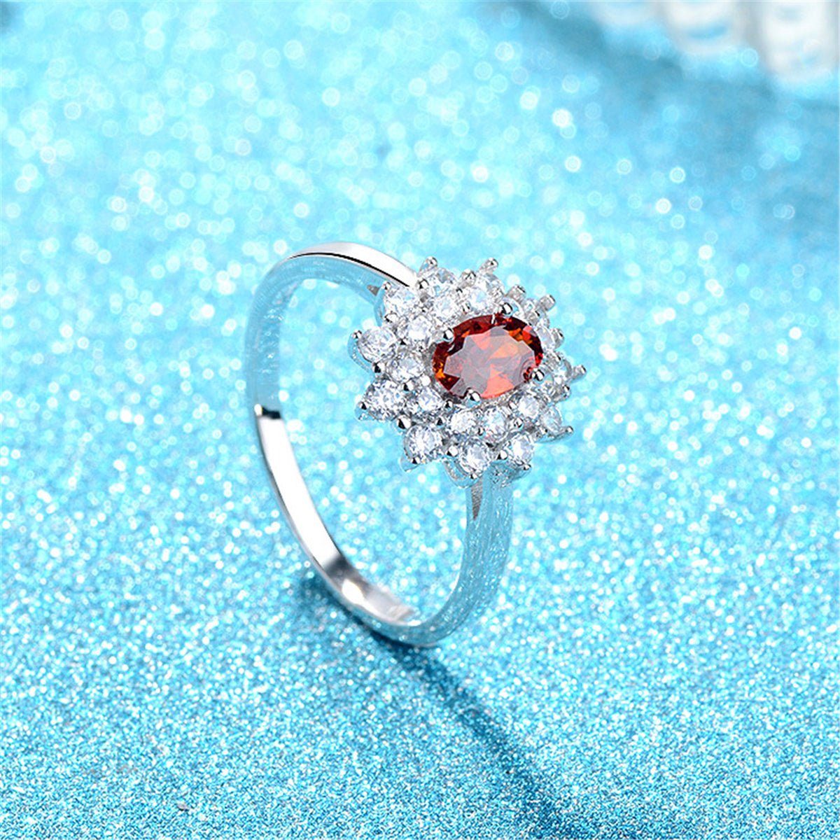 Red Crystal and Cubic Zirconia Floral Ring, statement rings for women, vintage-inspired design, styled look