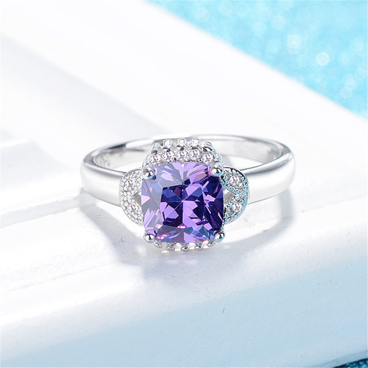 Crystal and Cubic Zirconia Botanical Ring, statement rings for women, vintage-inspired design, detail close-up