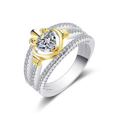 Cubic Zirconia & Two-Tone Claddagh Band Ring