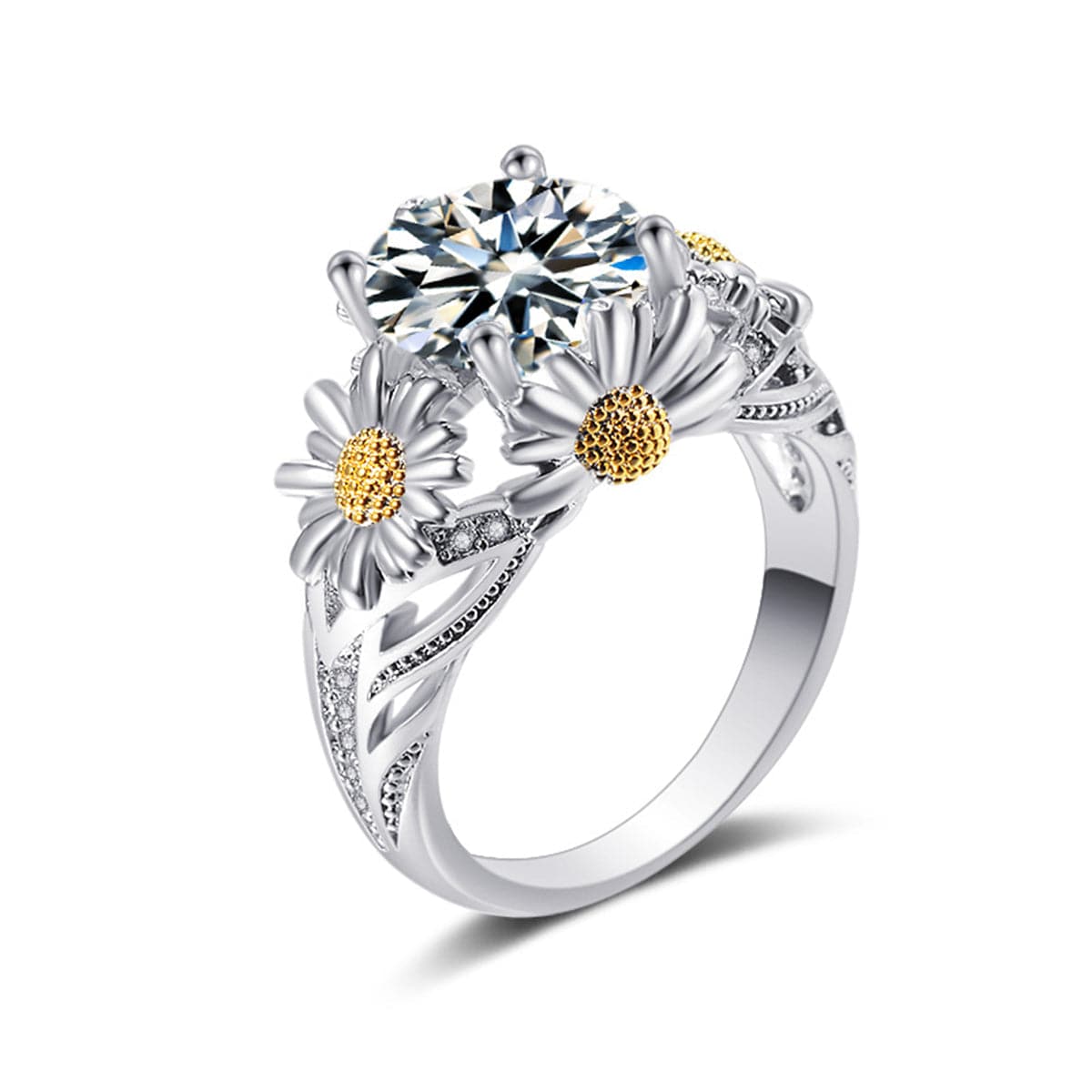 Cubic Zirconia & Crystal Two Tone Sunflower Ring