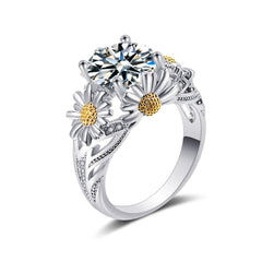 Cubic Zirconia & Crystal Two Tone Sunflower Ring