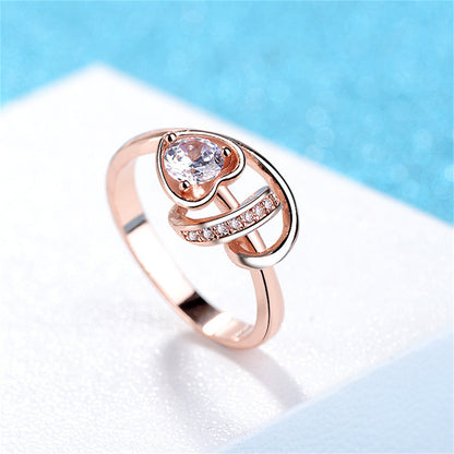 Clear Crystal and Cubic Zirconia Heart Rose Blossom Ring, statement rings for women, dainty minimalist design, side view