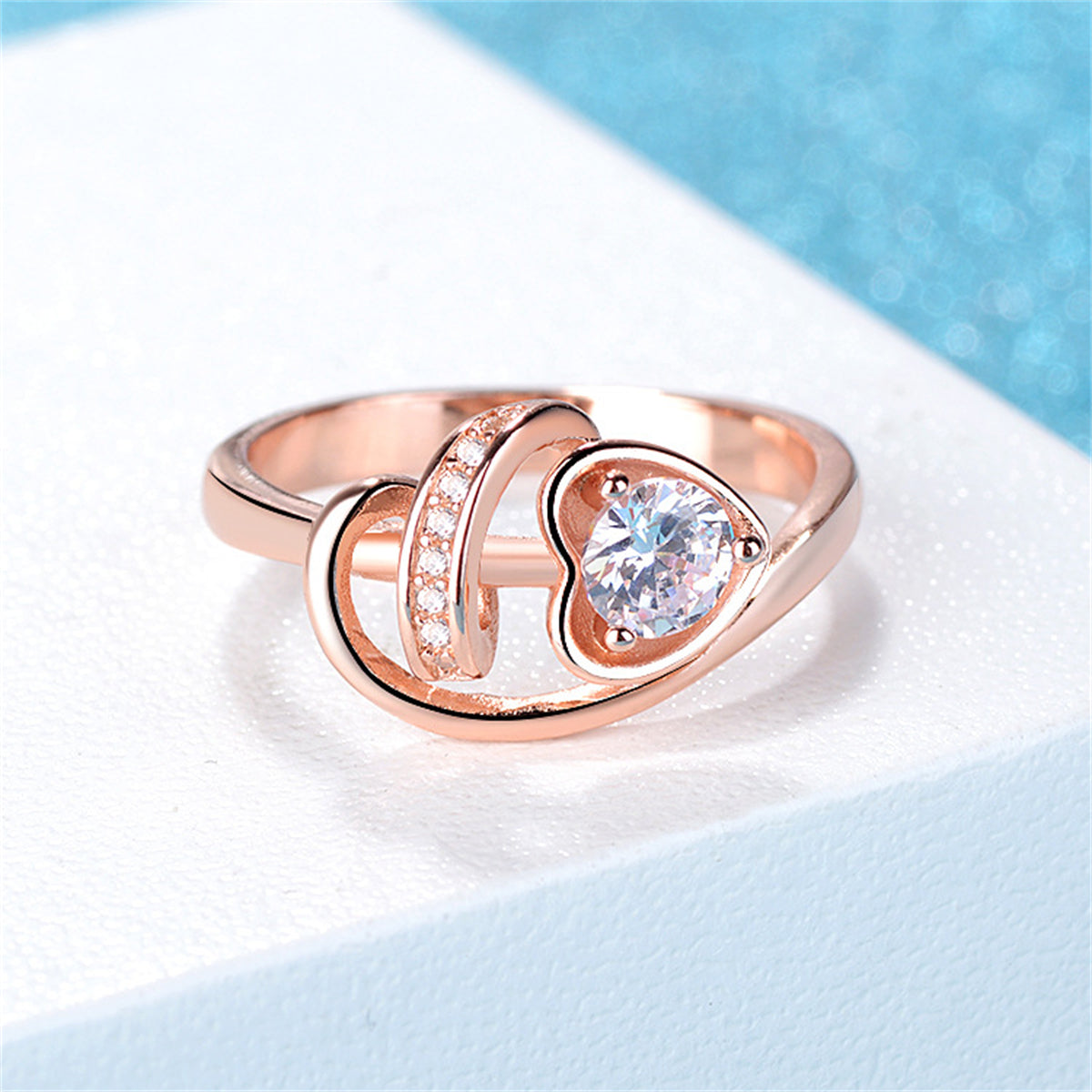 Clear Crystal and Cubic Zirconia Heart Rose Blossom Ring, statement rings for women, detail close-up