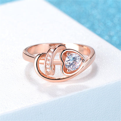 Clear Crystal and Cubic Zirconia Heart Rose Blossom Ring, statement rings for women, detail close-up