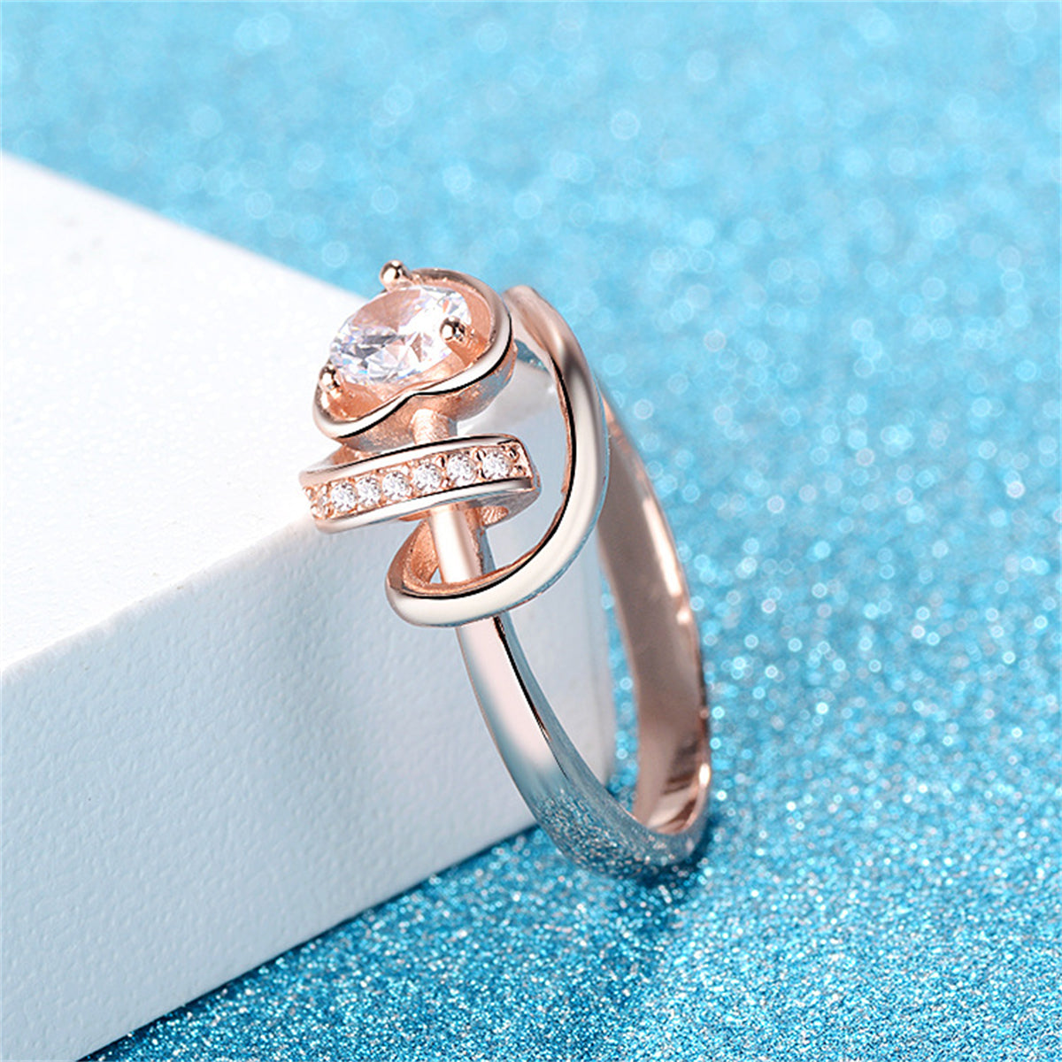 Clear Crystal and Cubic Zirconia Heart Rose Blossom Ring, statement rings for women, dainty minimalist design, lifestyle look