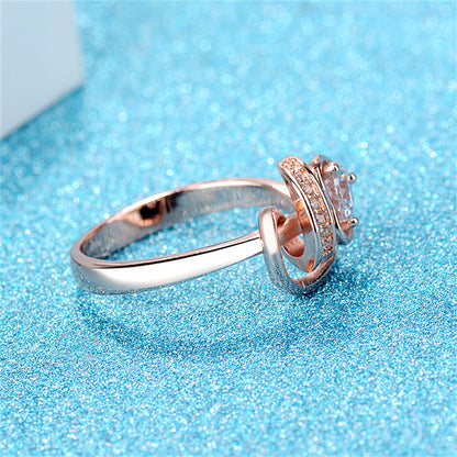 Clear Crystal and Cubic Zirconia Heart Rose Blossom Ring, statement rings for women, dainty minimalist design, styled look
