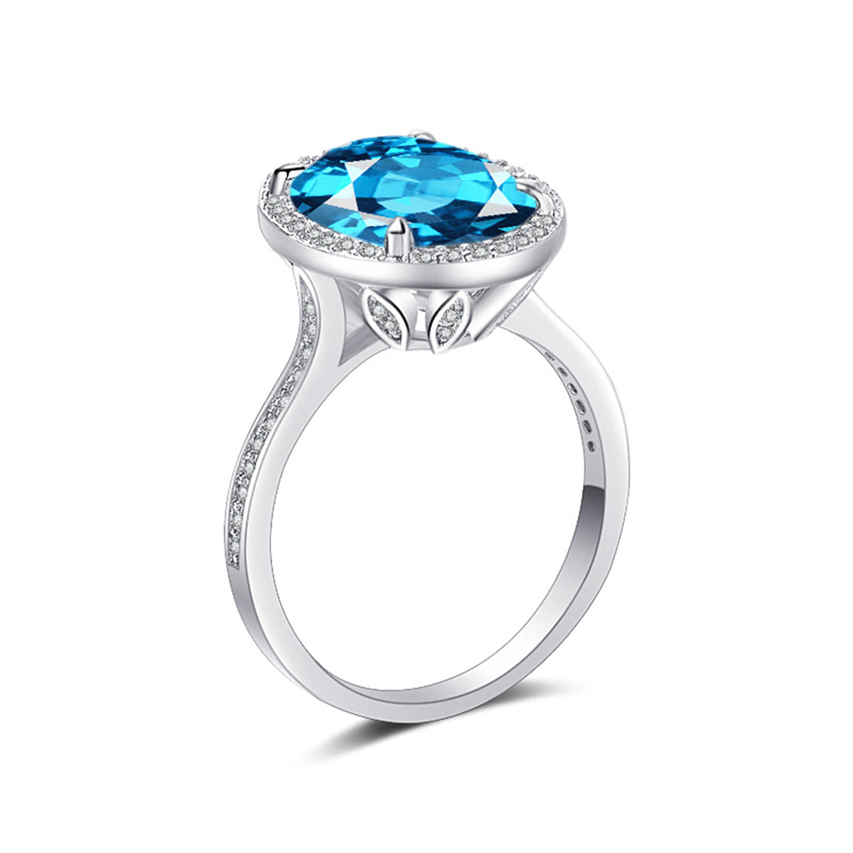 Sea Blue Crystal and Cubic Zirconia Oval-Cut Ring, statement rings for women, everyday style, side view
