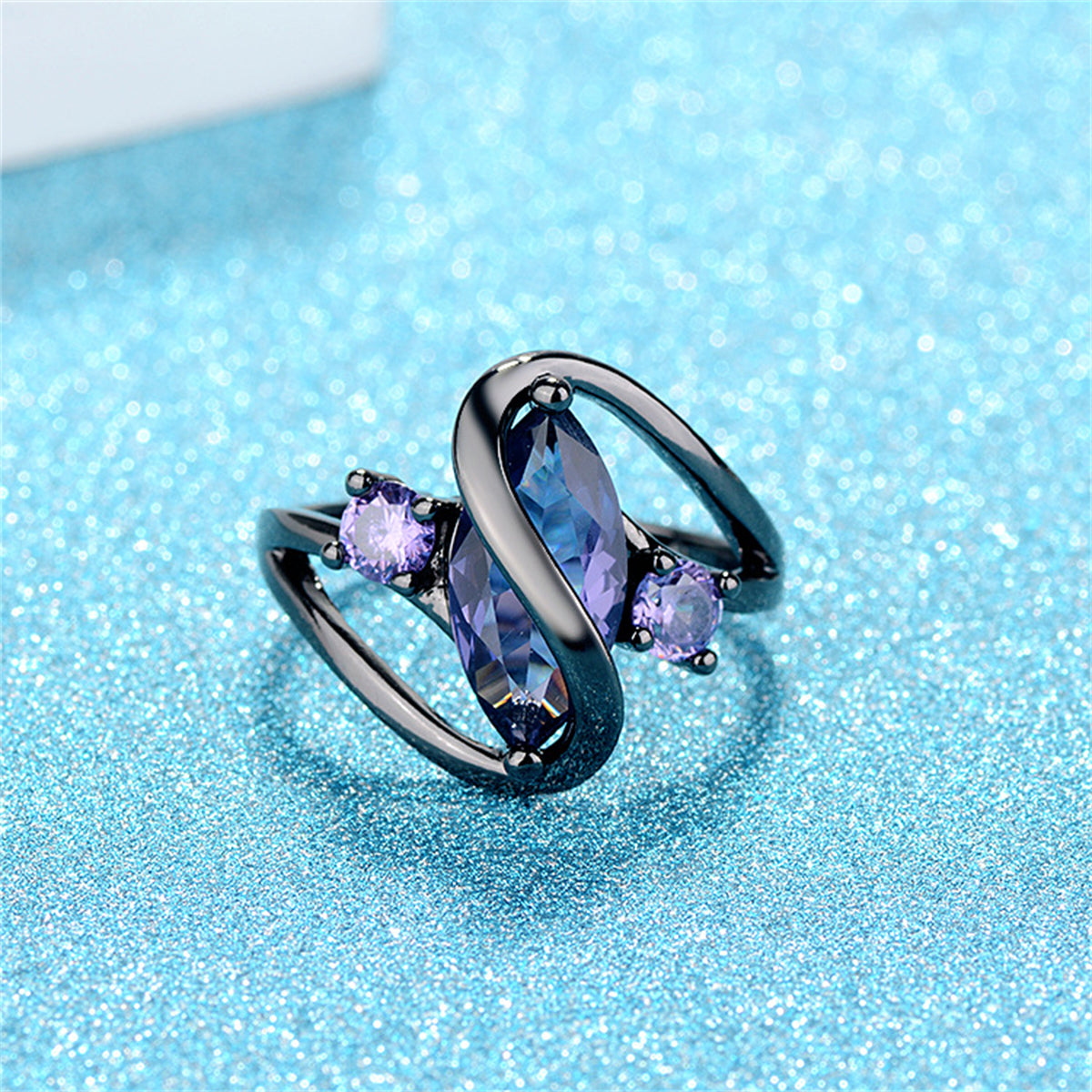 Purple Crystal and Silver-Plated Marquise-Cut Ring, silver statement rings for women, lifestyle look