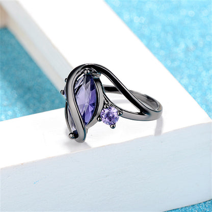 Purple Crystal and Silver-Plated Marquise-Cut Ring, silver statement rings for women, dainty minimalist design, styled look