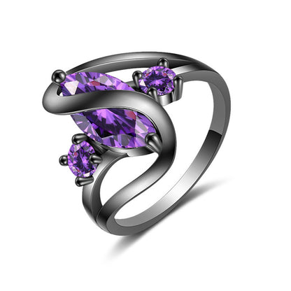 Purple Crystal and Silver-Plated Marquise-Cut Ring, silver statement rings for women, dainty minimalist design, side view