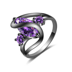 Purple Crystal & Silver-Plated Marquise-Cut Ring