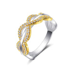 Cubic Zirconia & Two-Tone Crossing Line Band Ring