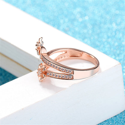 Clear Cubic Zirconia and 18K Rose Gold-Plated Flower Bypass Ring, rose gold statement rings for women, styled look