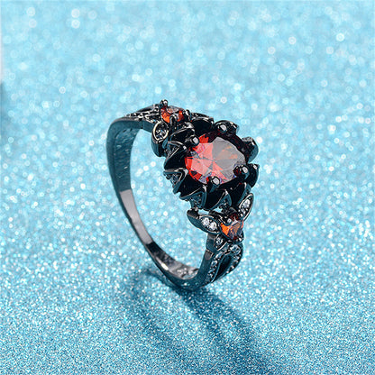 Red Crystal and Cubic Zirconia Flower Butterfly Ring, statement rings for women, dainty minimalist design, detail close-up