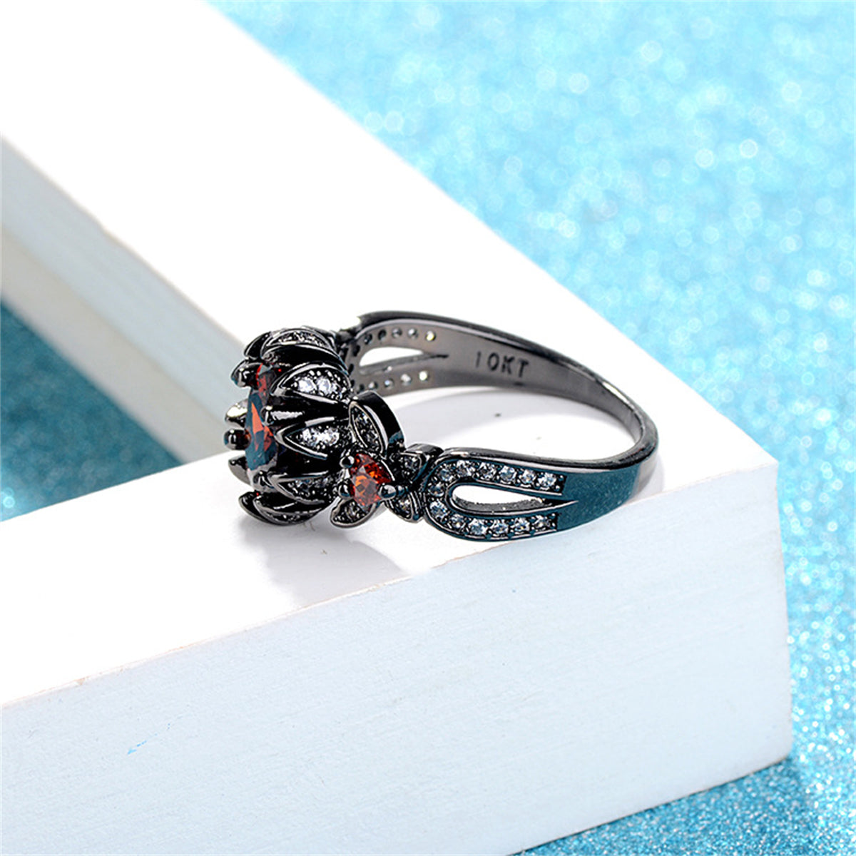 Red Crystal and Cubic Zirconia Flower Butterfly Ring, statement rings for women, dainty minimalist design, styled look