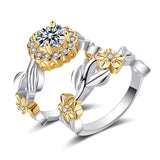 Cubic Zirconia & Two-Tone Flower Band Ring Set