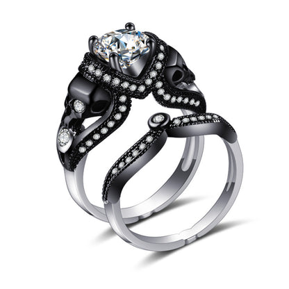 Crystal and Cubic Zirconia Skull Ring Set, jewelry gift sets for women, vintage-inspired design, front view