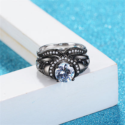 Crystal and Cubic Zirconia Skull Ring Set, jewelry gift sets for women, vintage-inspired design, detail close-up