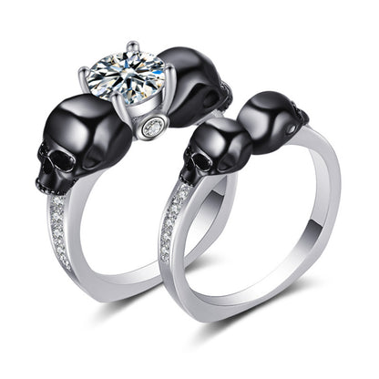Crystal and Cubic Zirconia Two-Tone Skull Ring Set, jewelry gift sets for women, dainty minimalist design, side view