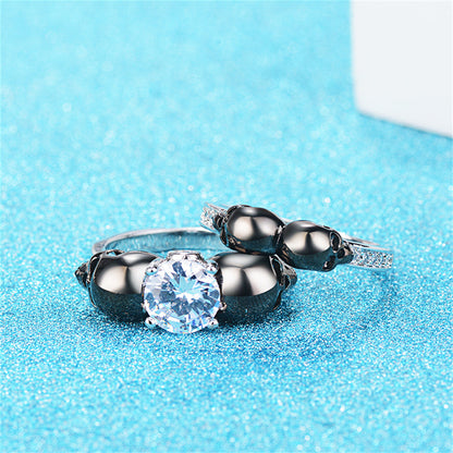 Crystal and Cubic Zirconia Two-Tone Skull Ring Set, jewelry gift sets for women, dainty minimalist design, lifestyle look