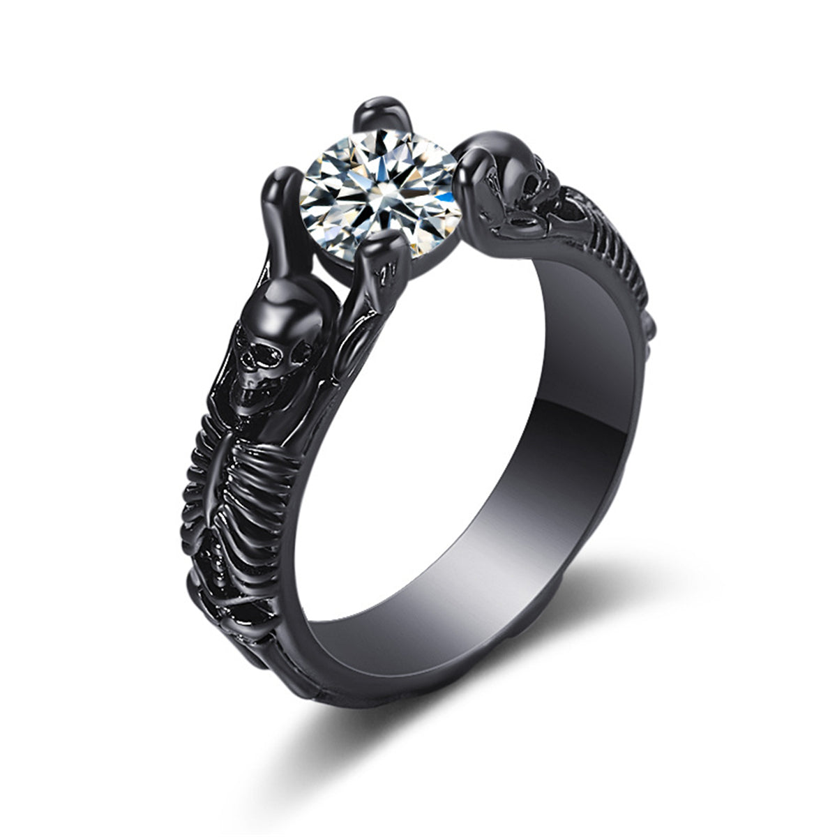 Crystal and Black-Tone Skeleton Ring, statement rings for women, everyday style, front view