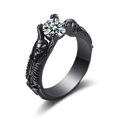 Crystal and Black-Tone Skeleton Ring, statement rings for women, everyday style, front view